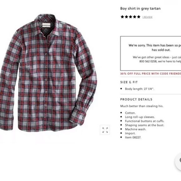 J.CREW Boy Shirt Gray Tartan Plaid Blouse Top Red - Picture 8 of 10